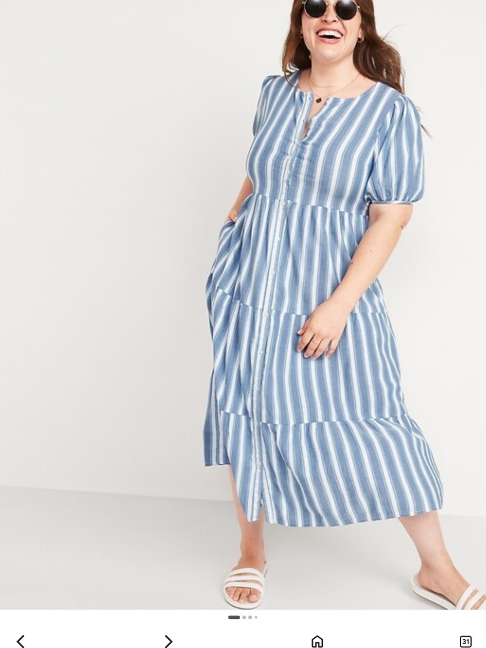 Old Navy Puff sleeve Striped Blue Midi Dress NWOT small bohemian flowy pockets